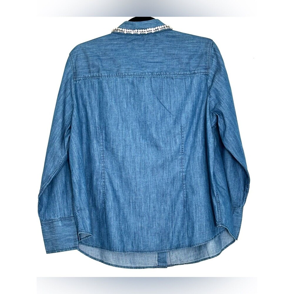 Talbots Embellished Collar Denim Button Front Shirt Size 1XP - Picture 3 of 5